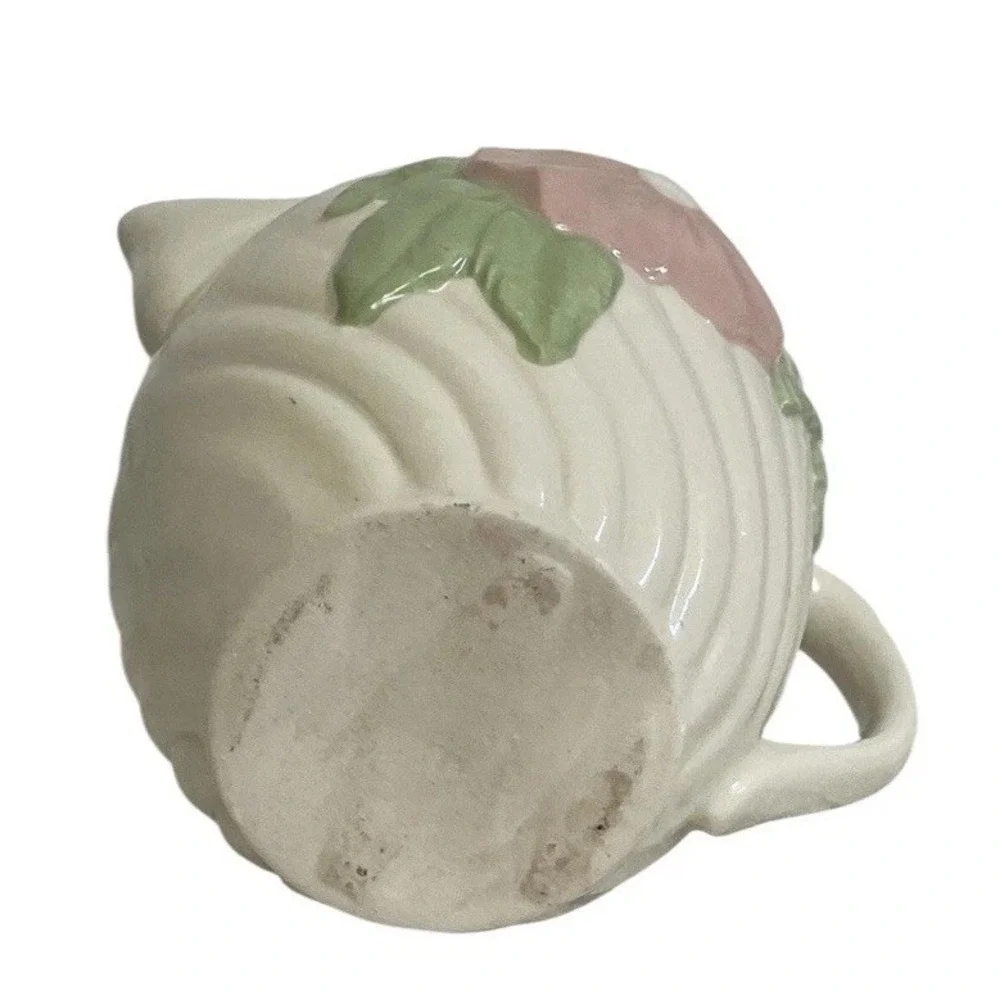 Vintage American Bisque Pink Flower Floral Pitcher